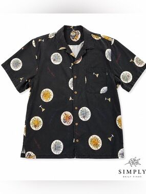 Tommy Bahama Black Short-Sleeve Button-Down with Compass & Cocktail Motifs